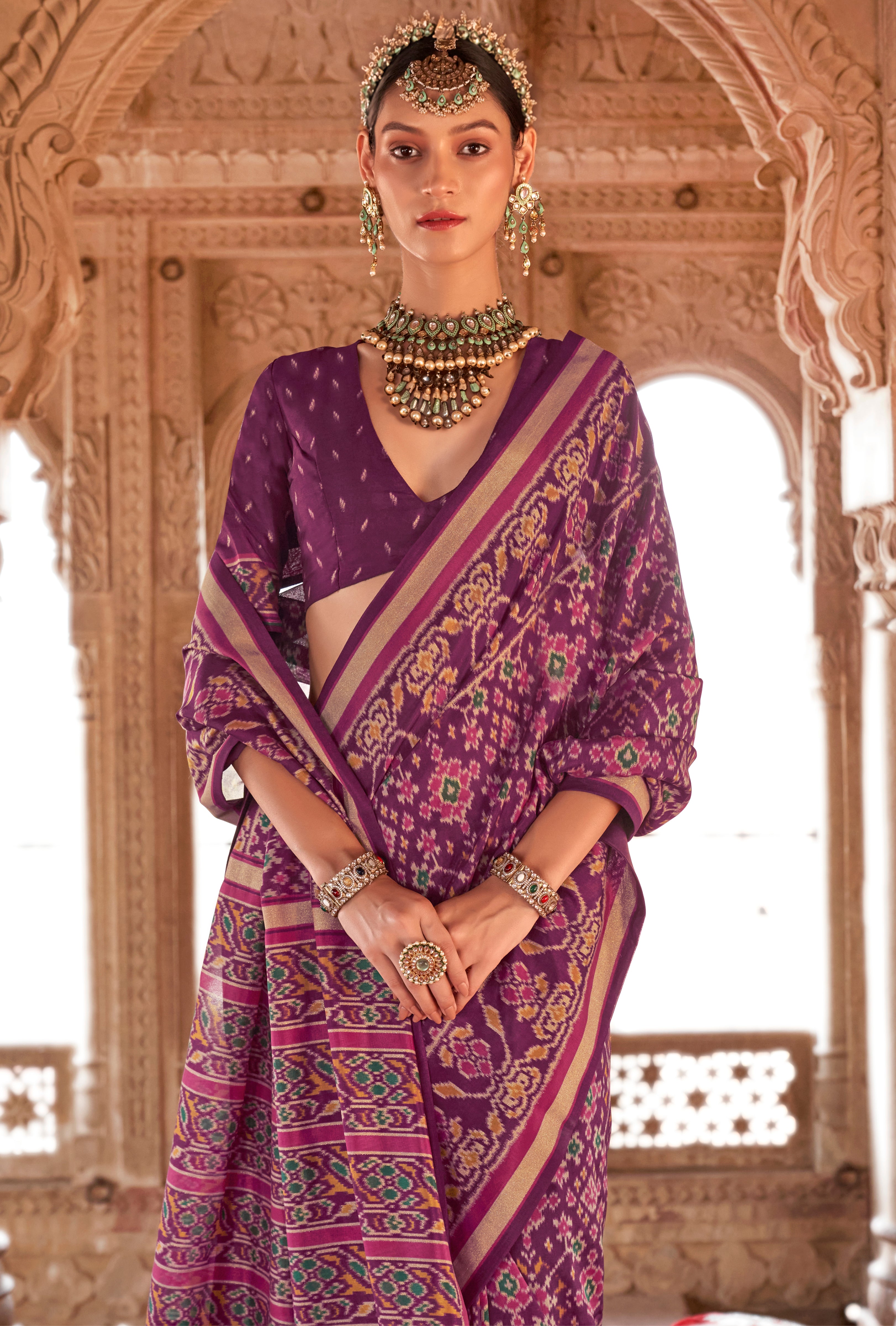 Wine Super Georgette Saree With  Patola Print