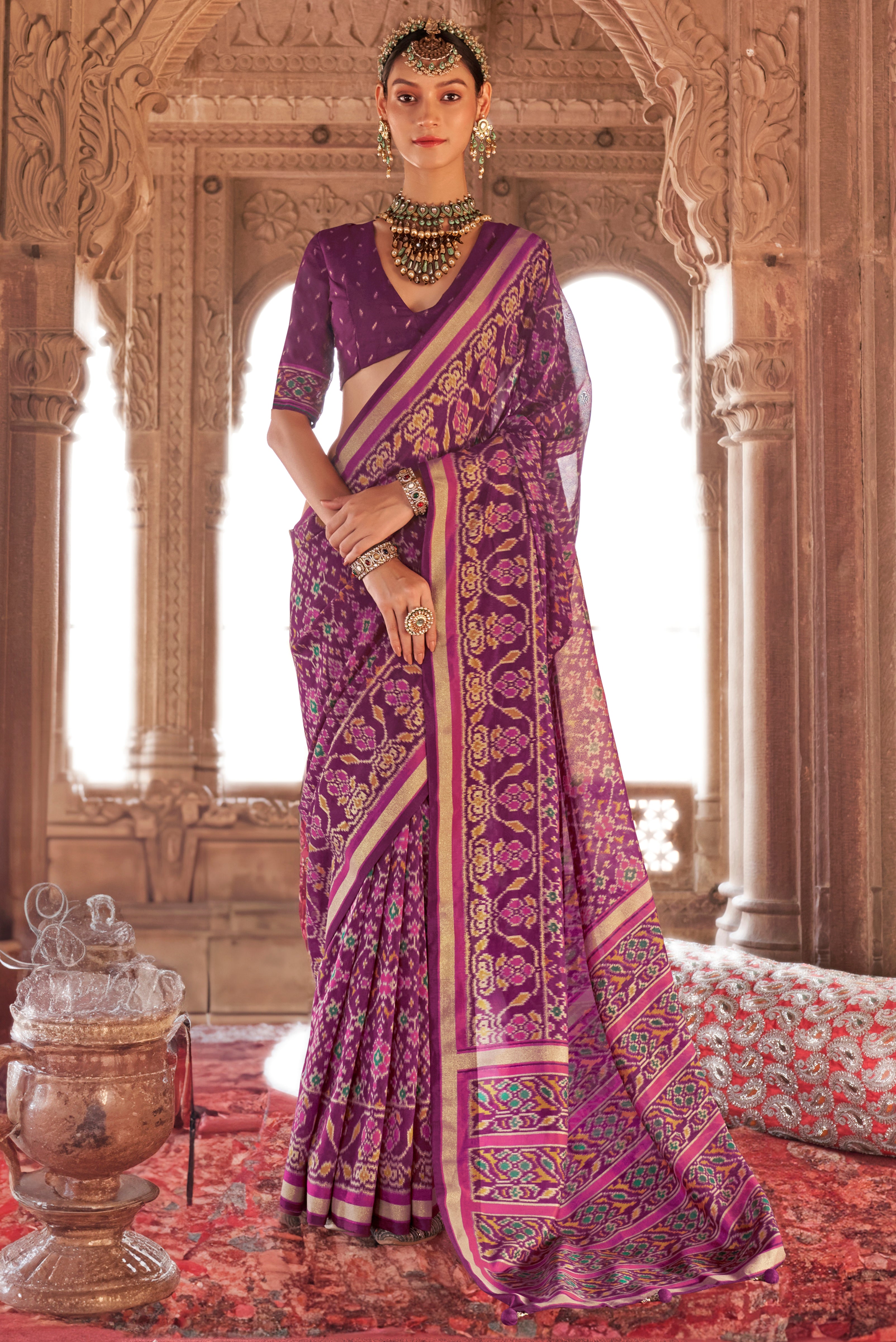 Wine Super Georgette Saree With  Patola Print