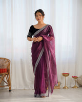Wine Twill Net Glamorous Bollywood Style Sequins Work Saree