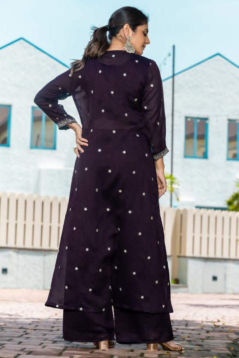 Wine Vichirta Silk Crop Top With  Thread Embroidery Work