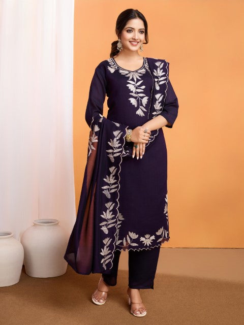 Wine Vichirta Silk Kurta Pant With Thread Embroidery Sequins Work