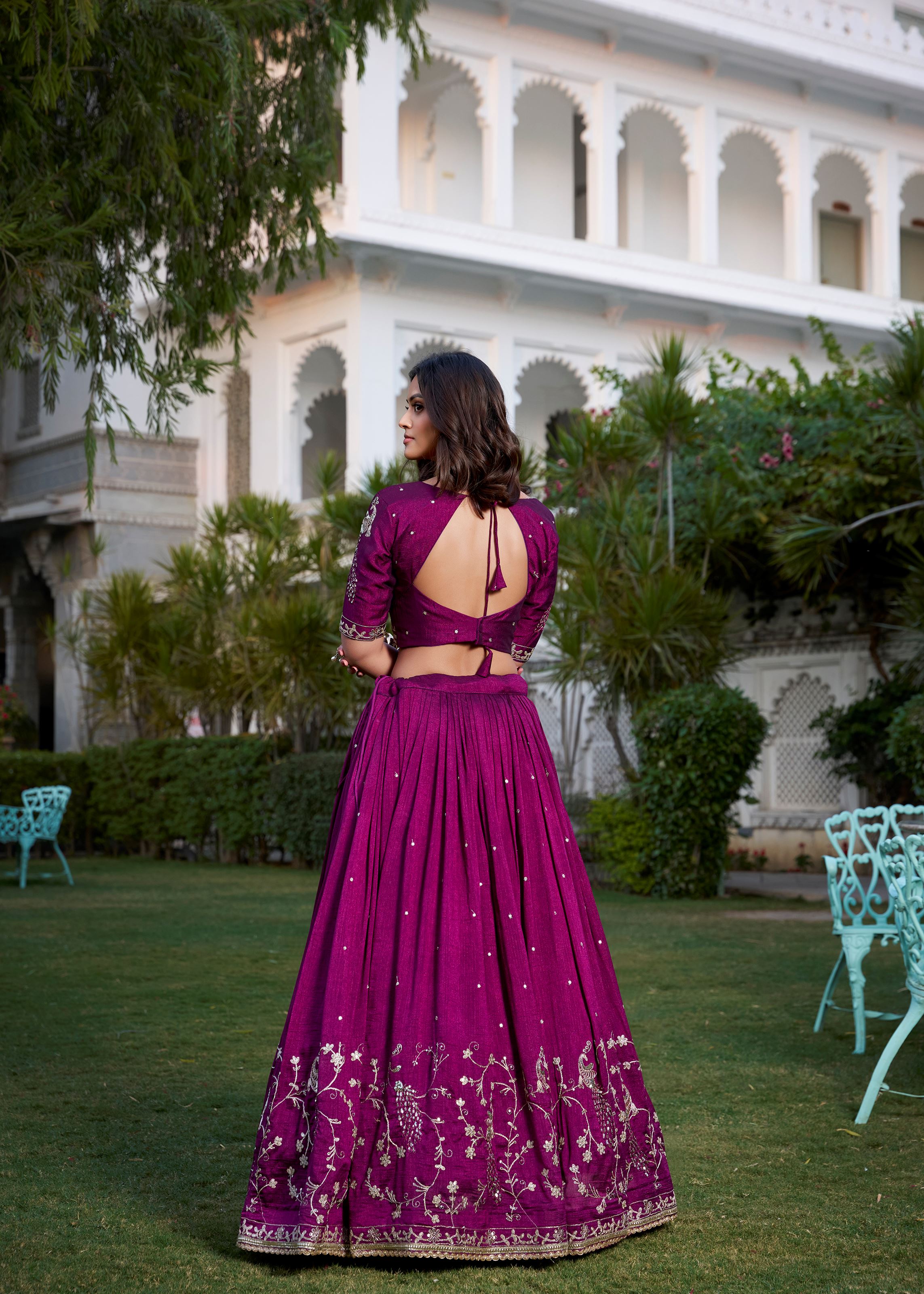 Wine Vichitra Silk Lehenga Choli with Intricate Embroidery Work