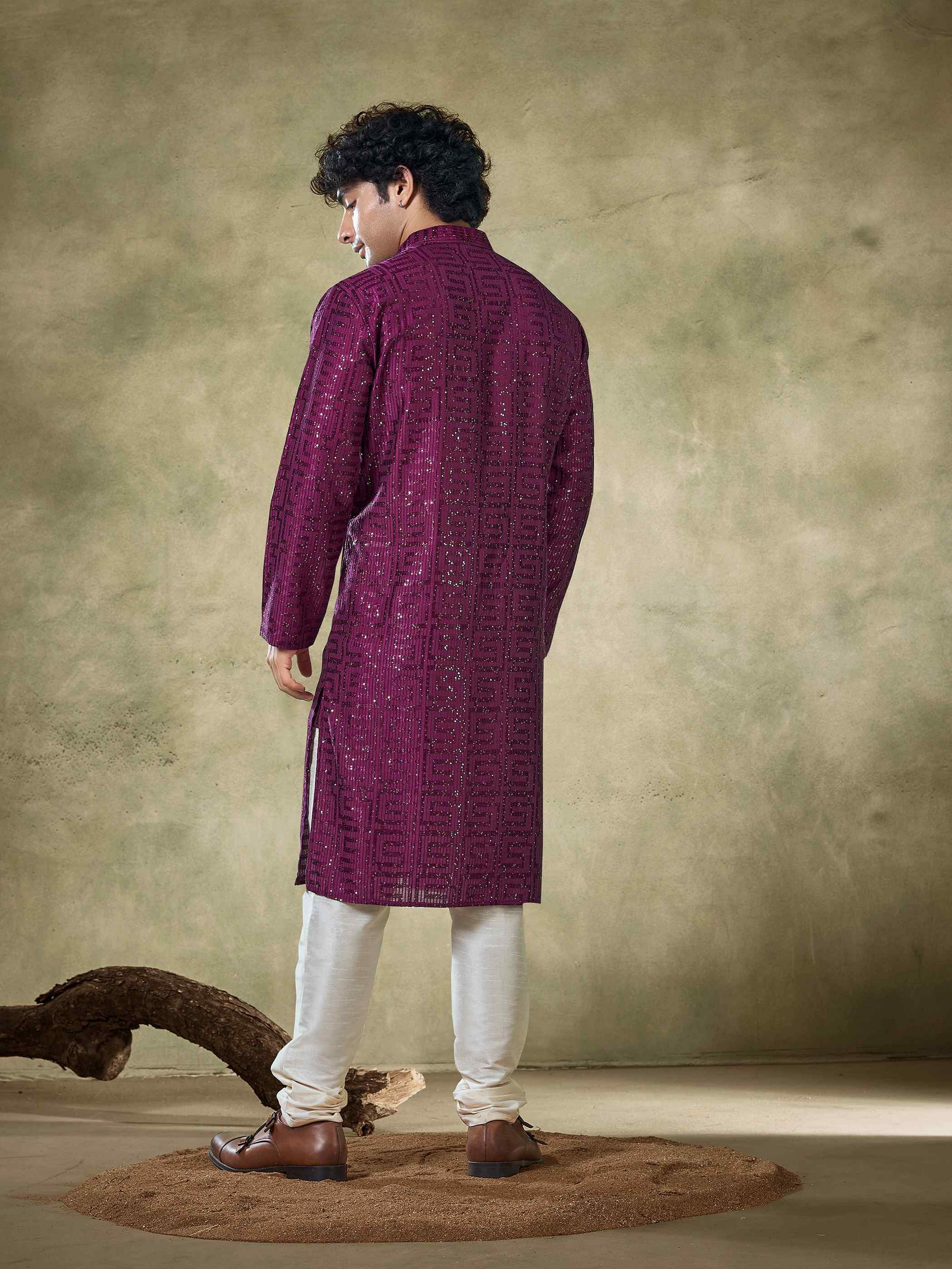 Wine Viscose Kurta Payjama with Sequins Work – Ideal for Grand Functions