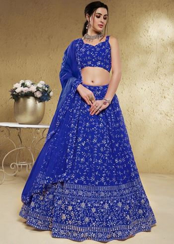 Wonderful Blue Embroidered Georgette Designer Lehenga Choli
