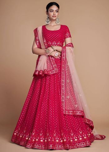 Wondrous Rose Pink Sequined Georgette Bridesmaid Lehenga Choli
