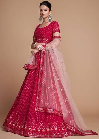 Wondrous Rose Pink Sequined Georgette Bridesmaid Lehenga Choli