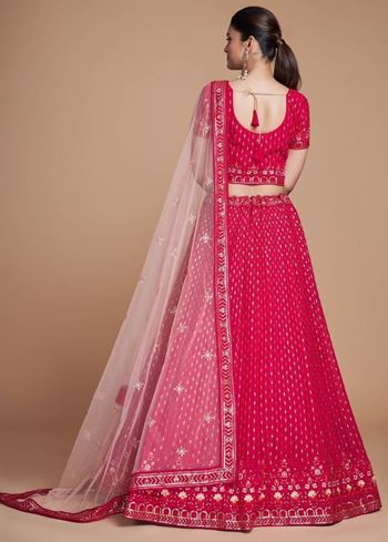 Wondrous Rose Pink Sequined Georgette Bridesmaid Lehenga Choli