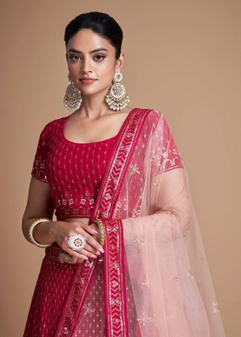 Wondrous Rose Pink Sequined Georgette Bridesmaid Lehenga Choli