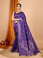 Woven Double Jari Designer Lavender Soft Silk Partywear Saree