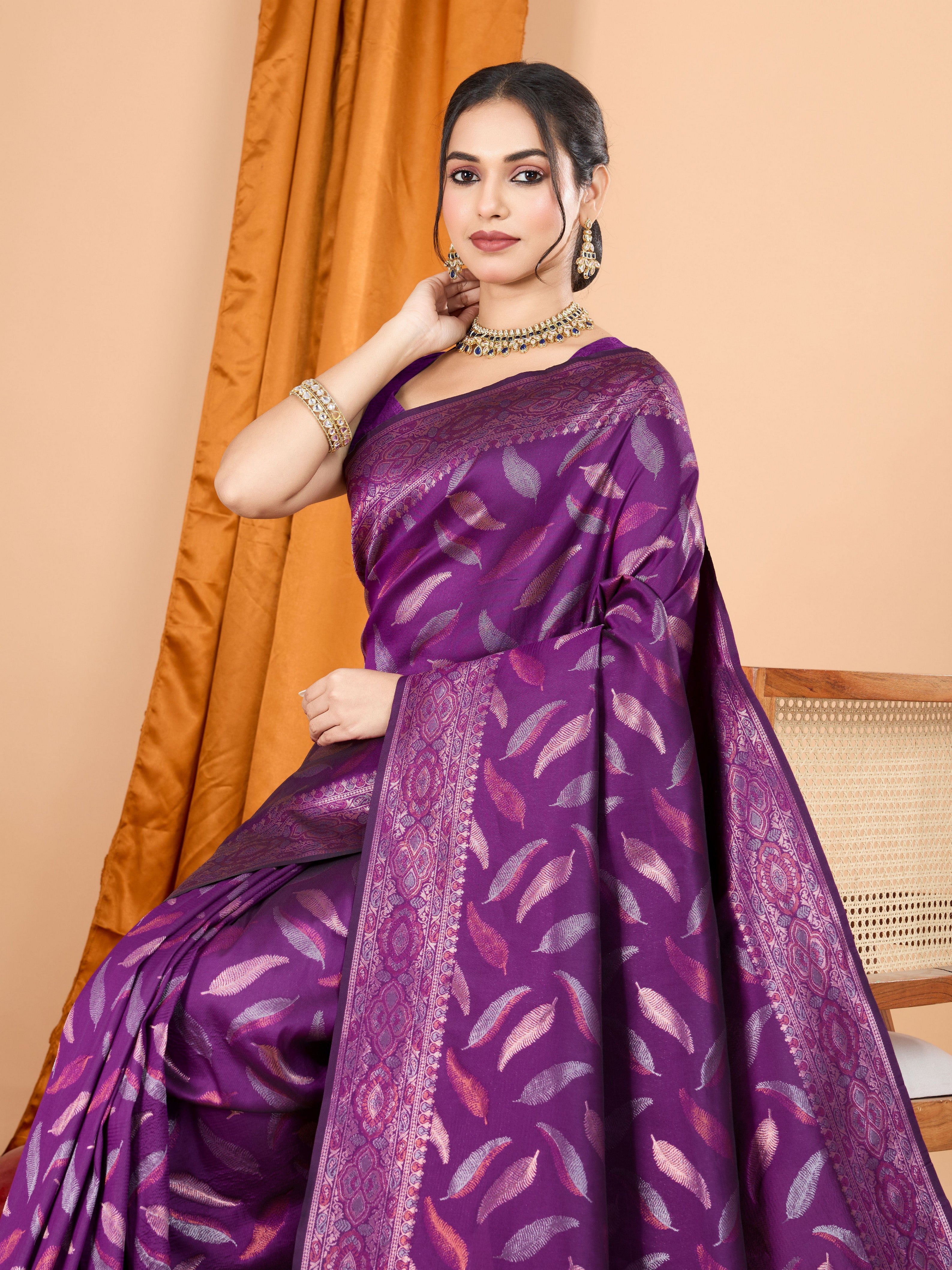 Woven Double Jari Designer Purple Soft Silk Partywear Saree