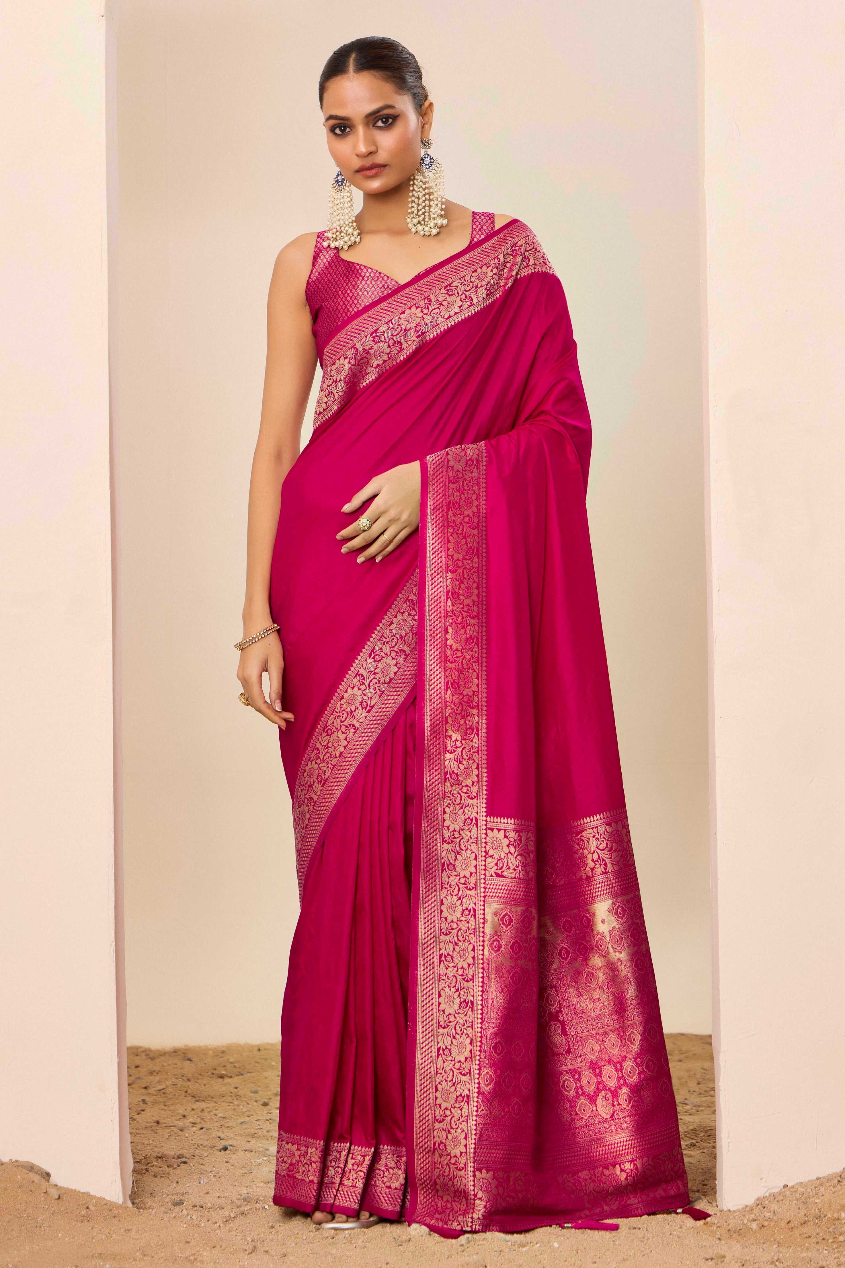 Woven Galla Designer Dolla Silk Graceful Pink Ceremonial Saree