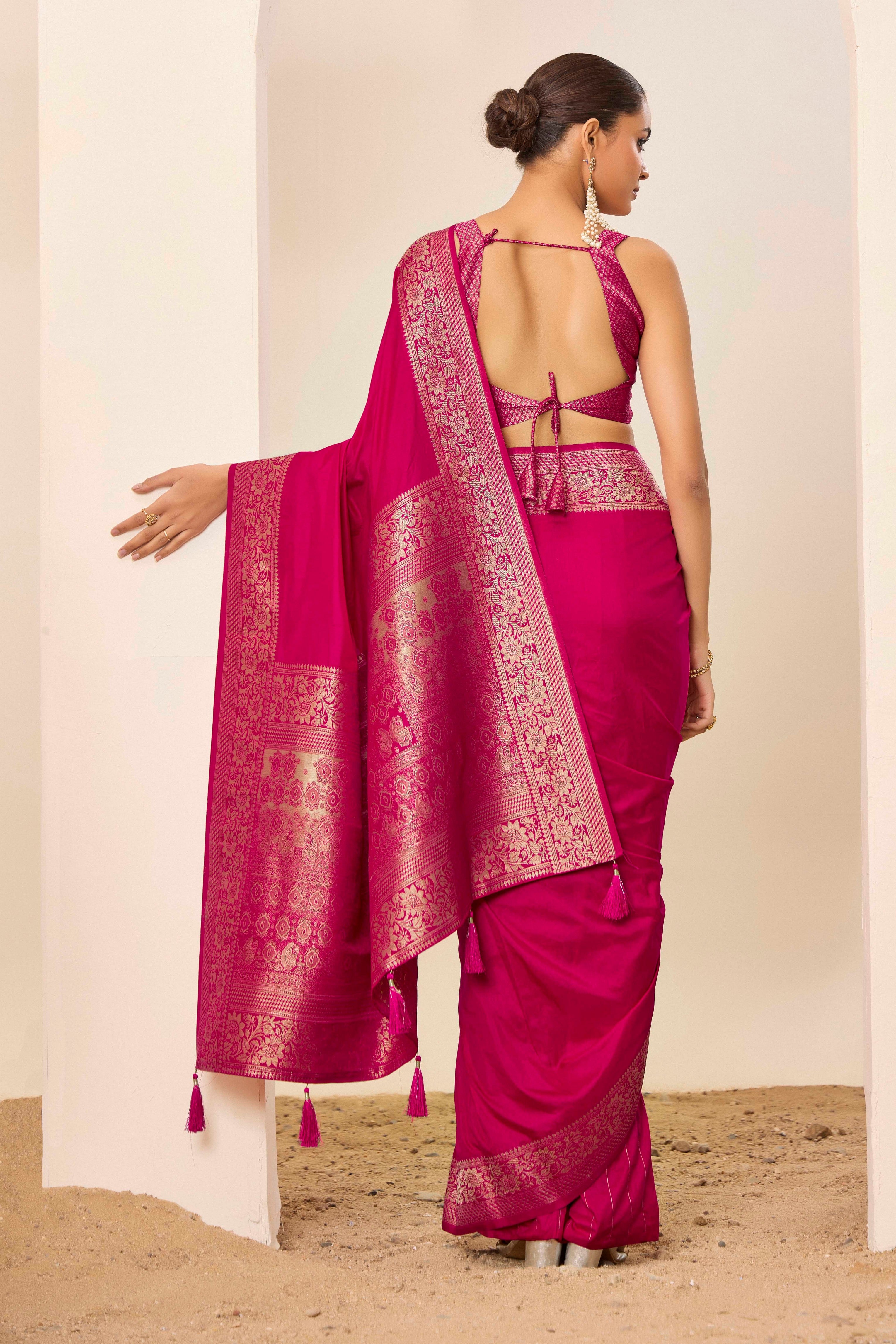 Woven Galla Designer Dolla Silk Graceful Pink Ceremonial Saree