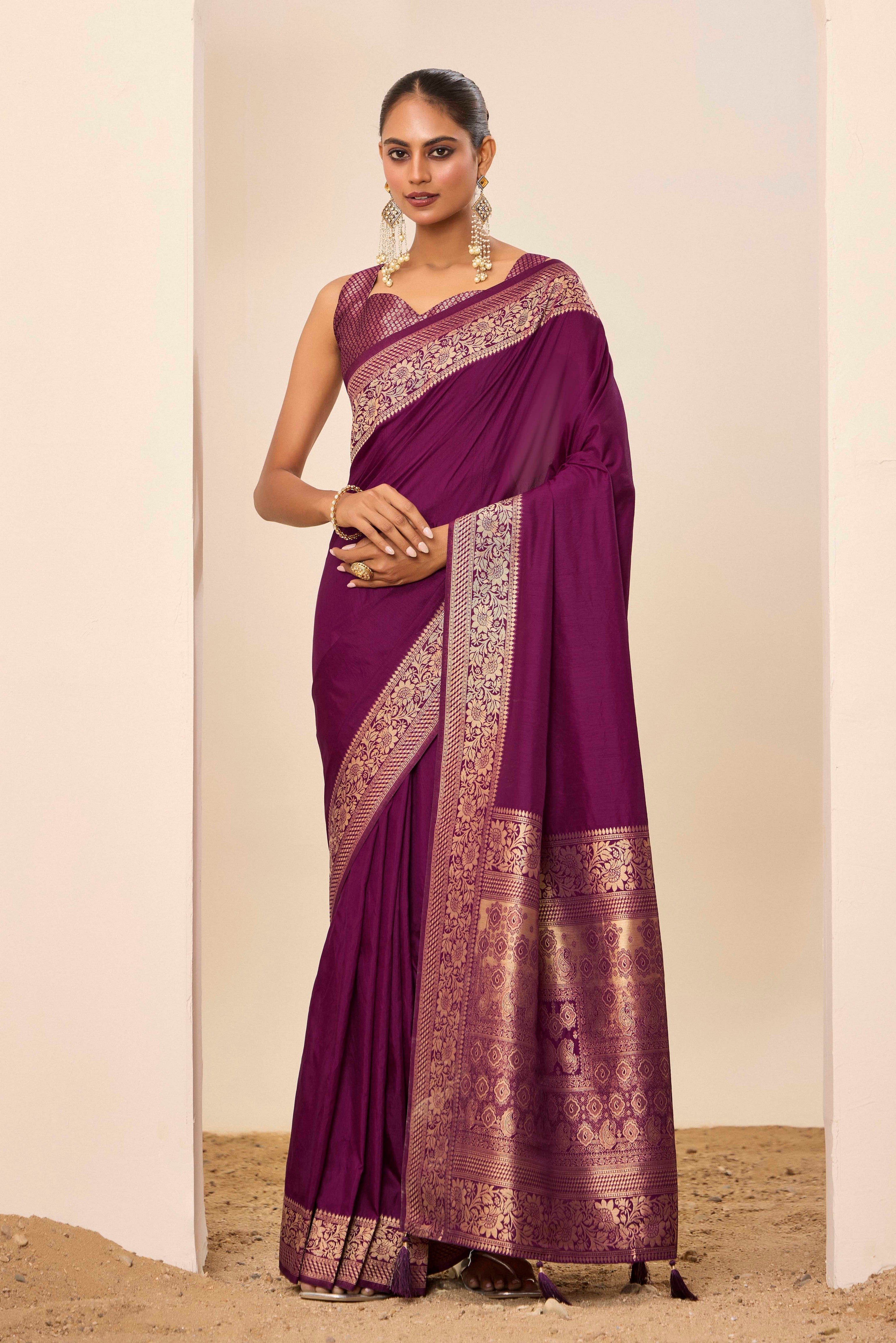 Woven Galla Designer Dolla Silk Graceful Wine Ceremonial Saree