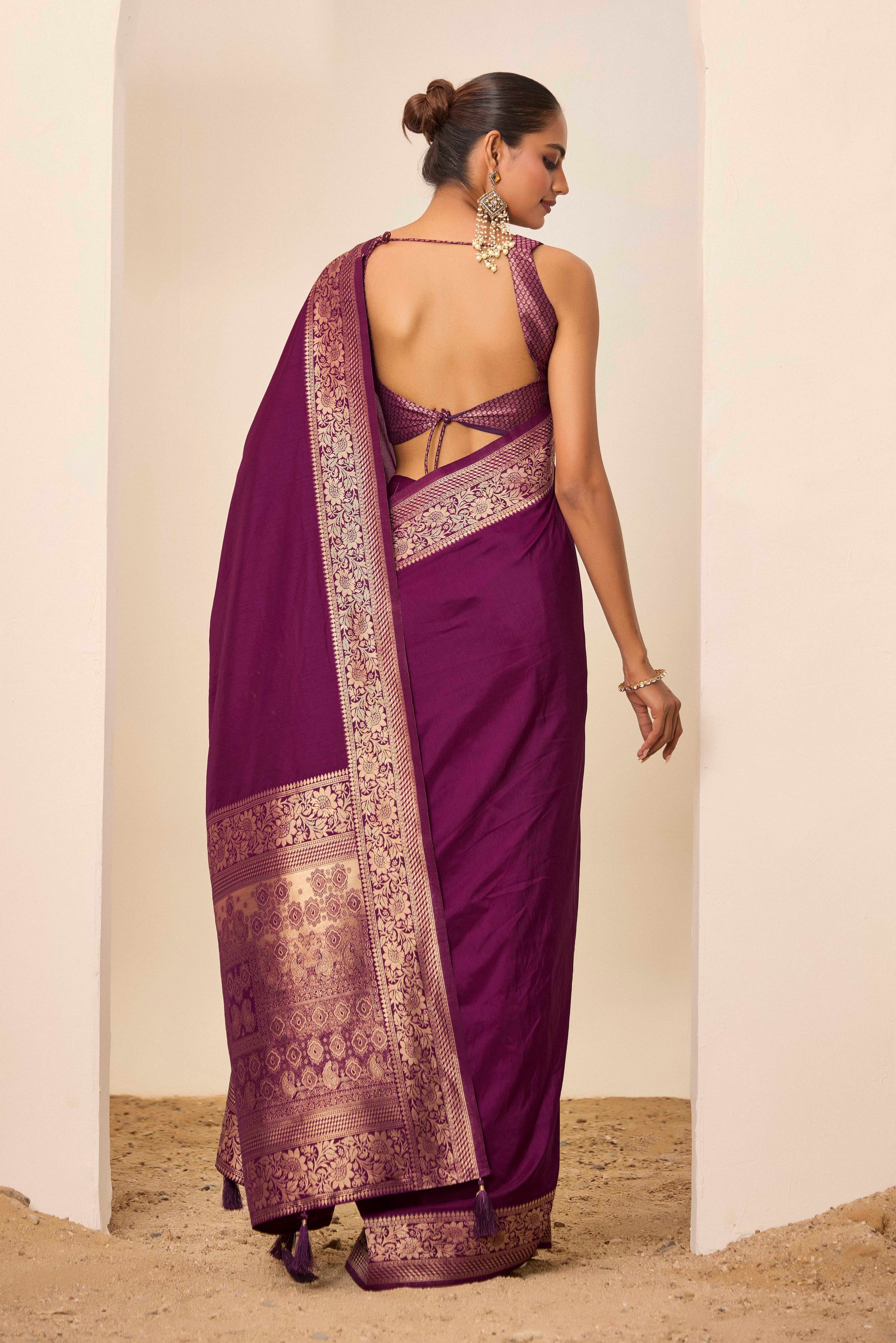 Woven Galla Designer Dolla Silk Graceful Wine Ceremonial Saree