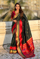 Woven Gold Jari Peacock Designer Green Paithani Silk Ethnic Saree