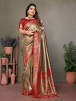 Woven Heavy Designer Banarasi Tissue Silk Brown Ethnic Ceremonial Saree