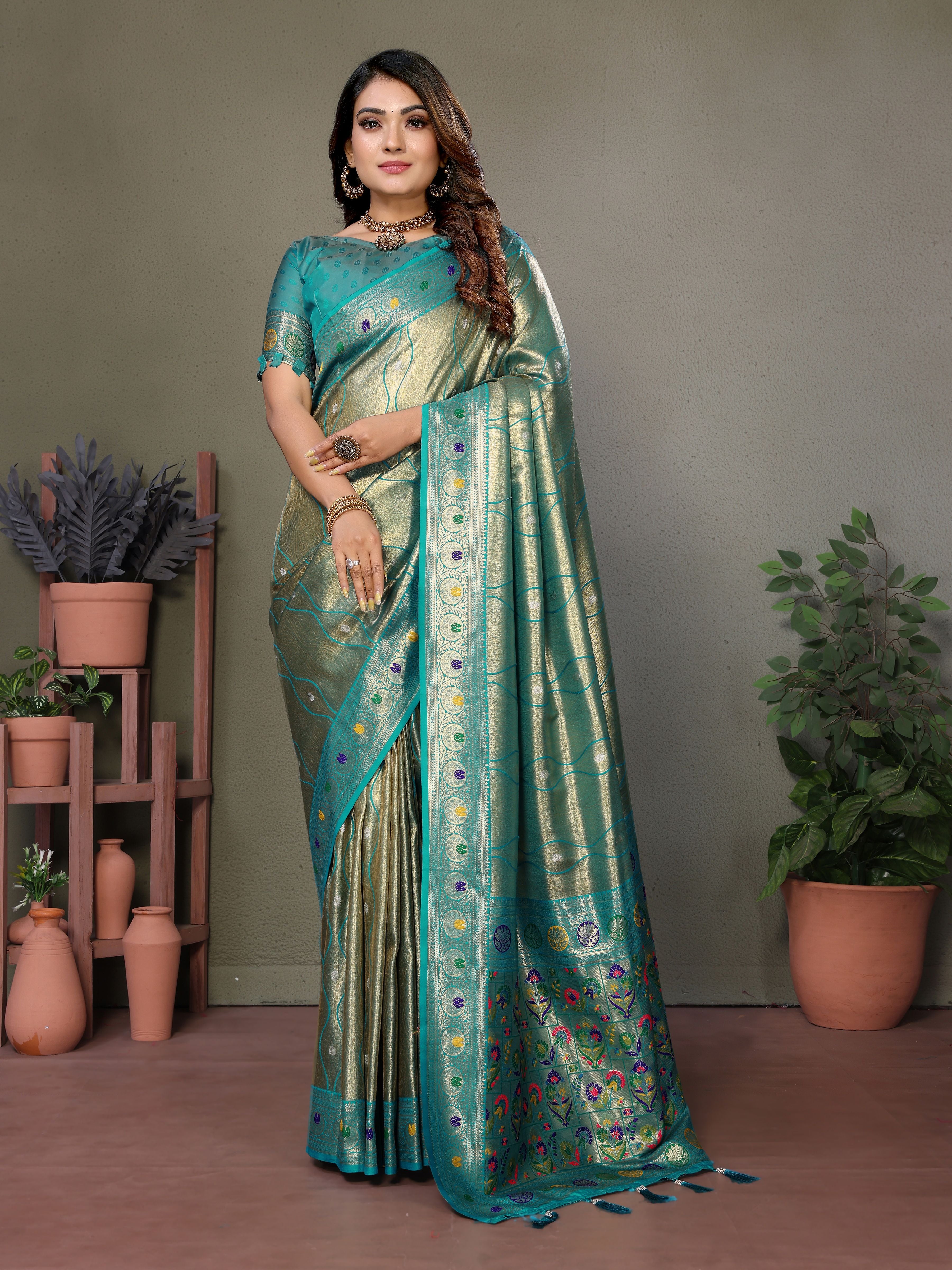 Woven Heavy Designer Banarasi Tissue Silk Grey Ethnic Ceremonial Saree
