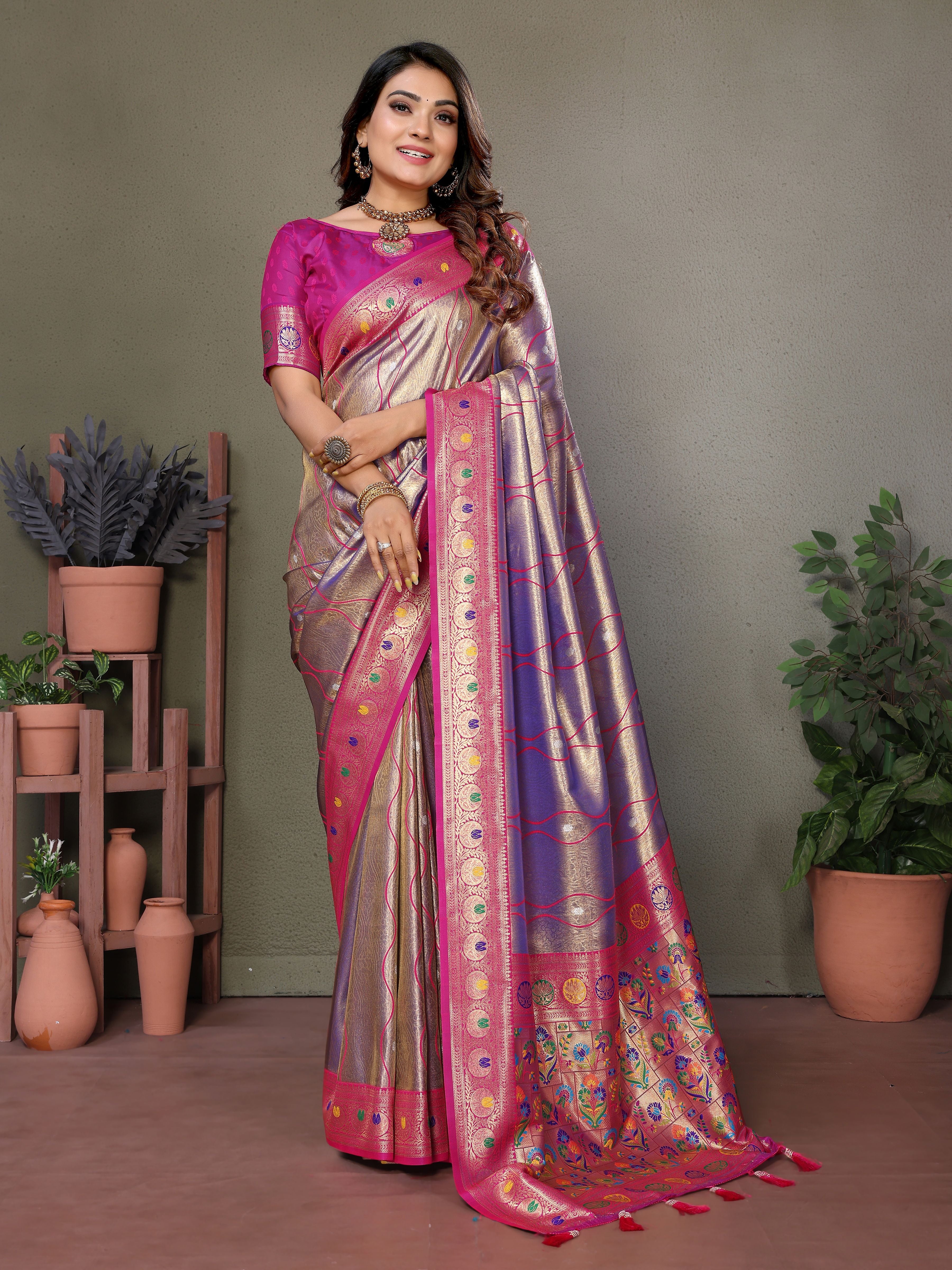 Woven Heavy Designer Banarasi Tissue Silk Lavender Ethnic Ceremonial Saree