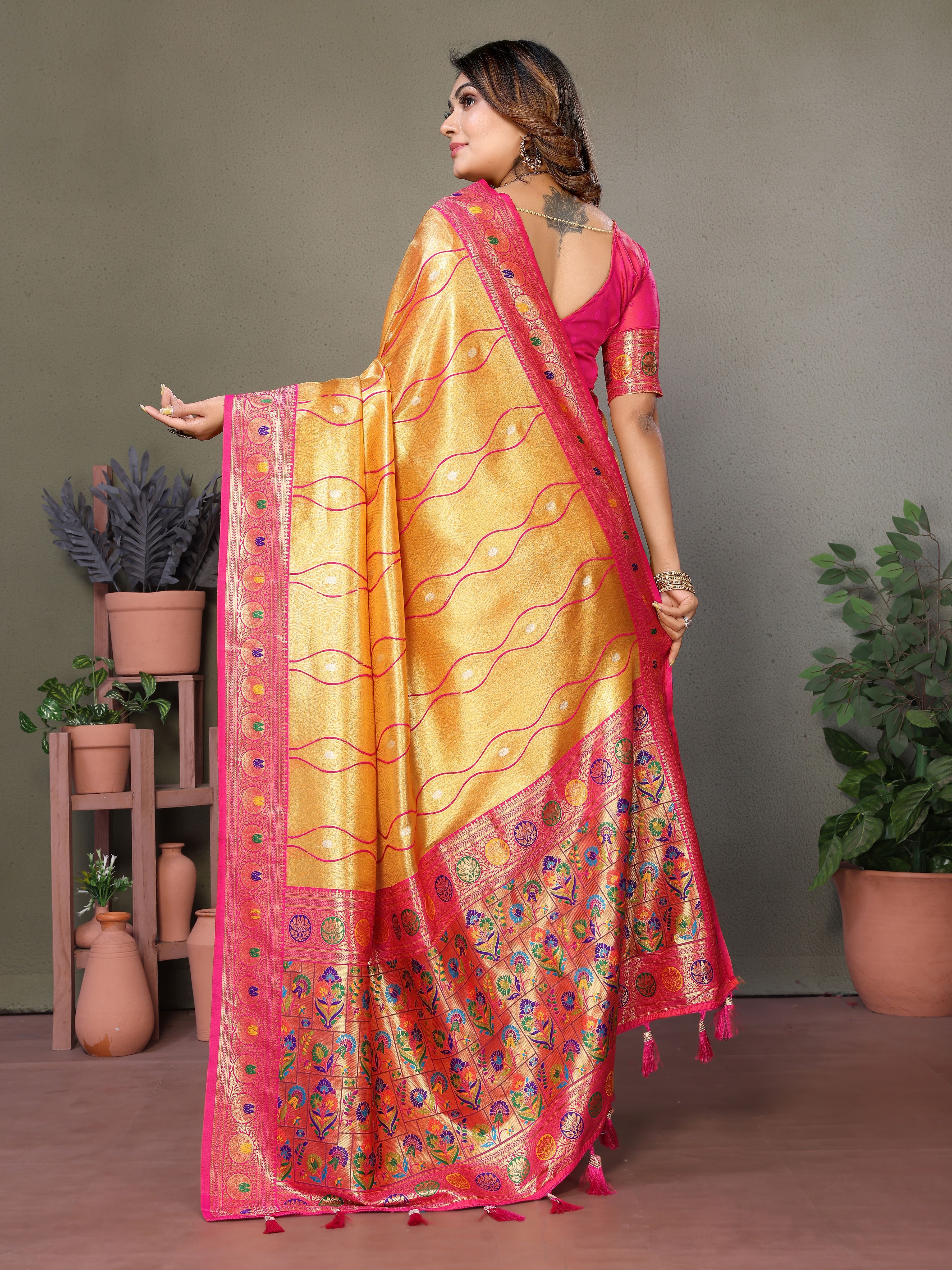 Woven Heavy Designer Banarasi Tissue Silk Mustard Ethnic Ceremonial Saree