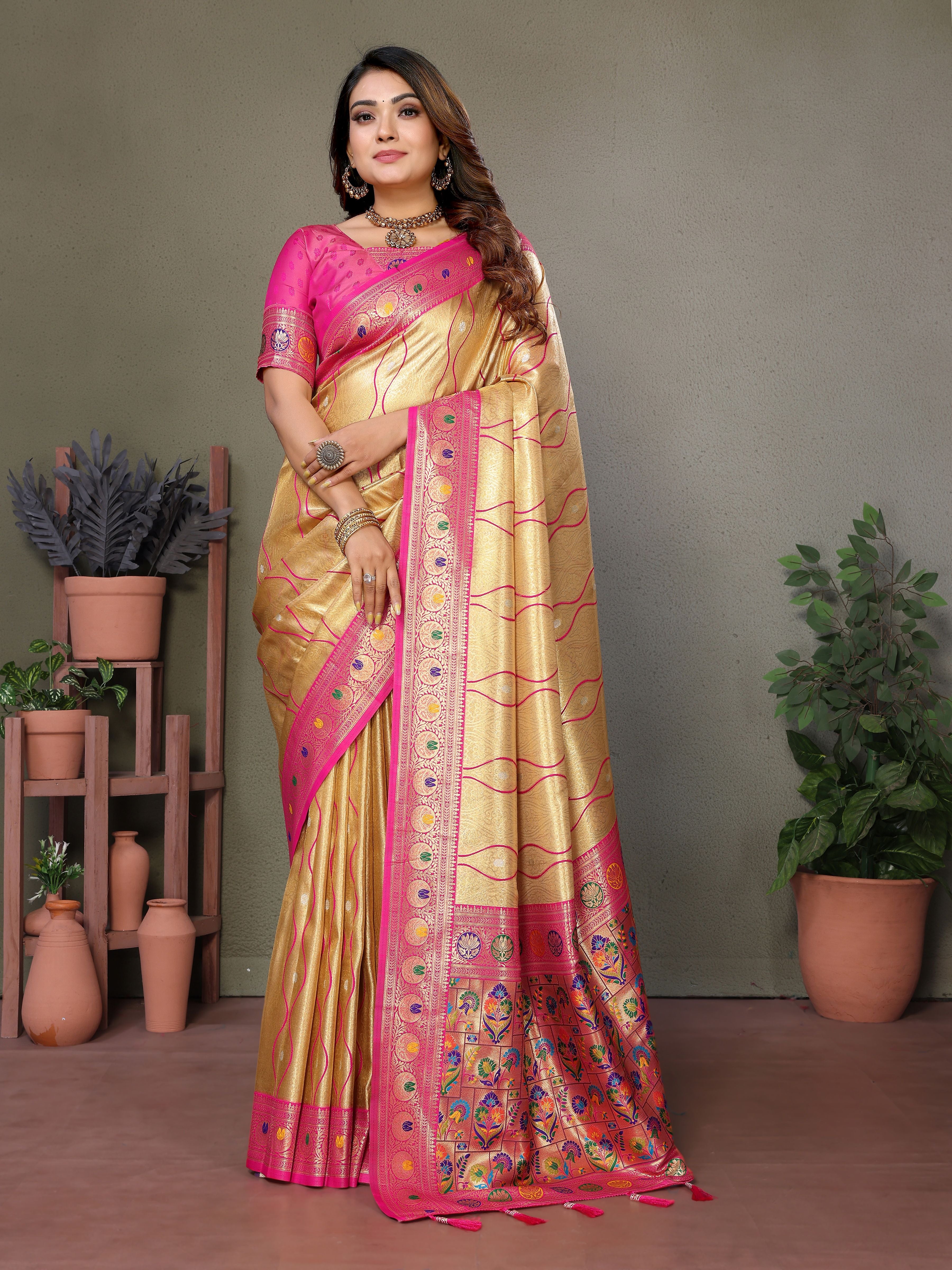 Woven Heavy Designer Banarasi Tissue Silk Yellow Ethnic Ceremonial Saree