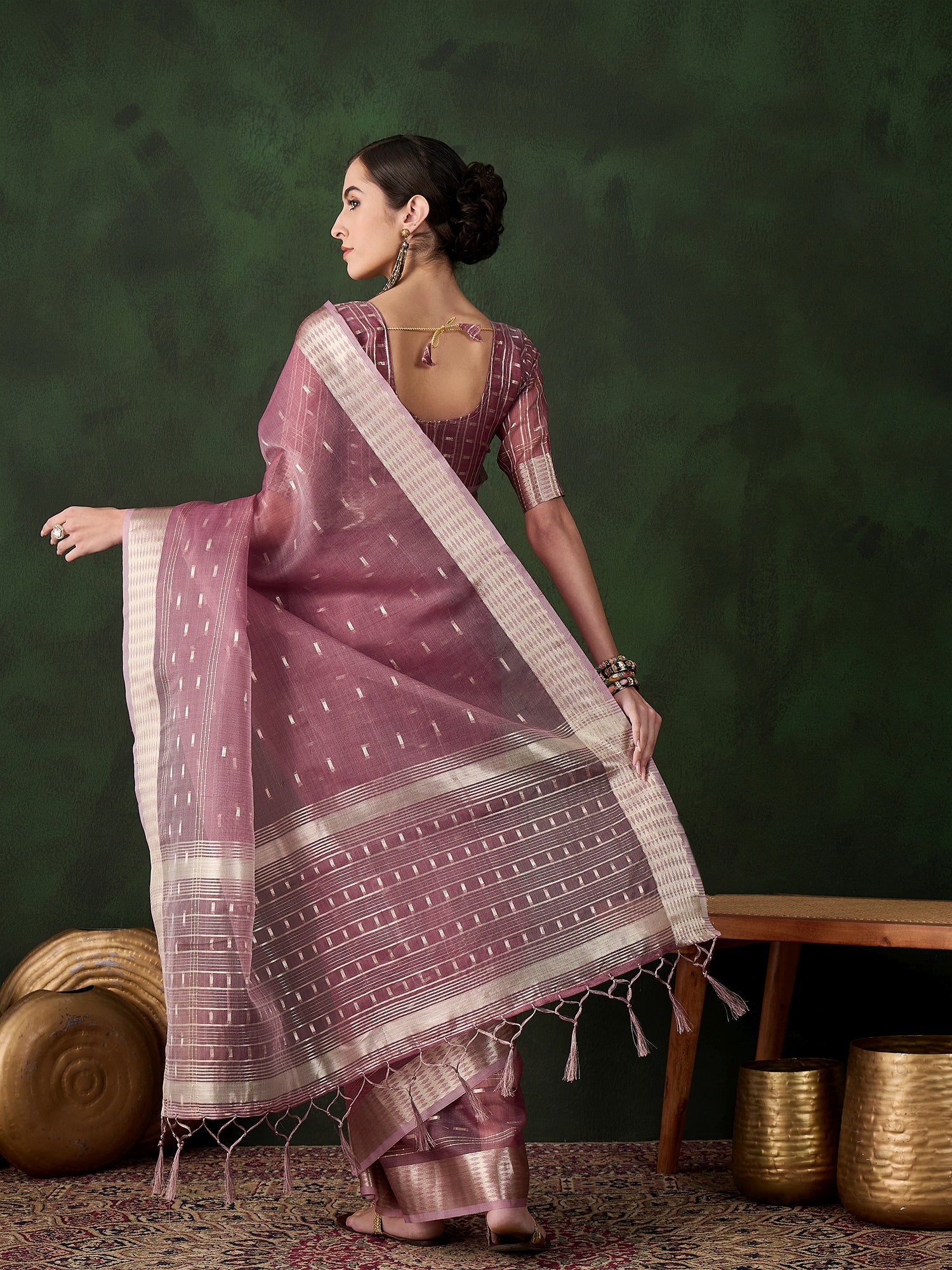 Woven Jacquard Designer Onion Khadi Organza Festive Saree