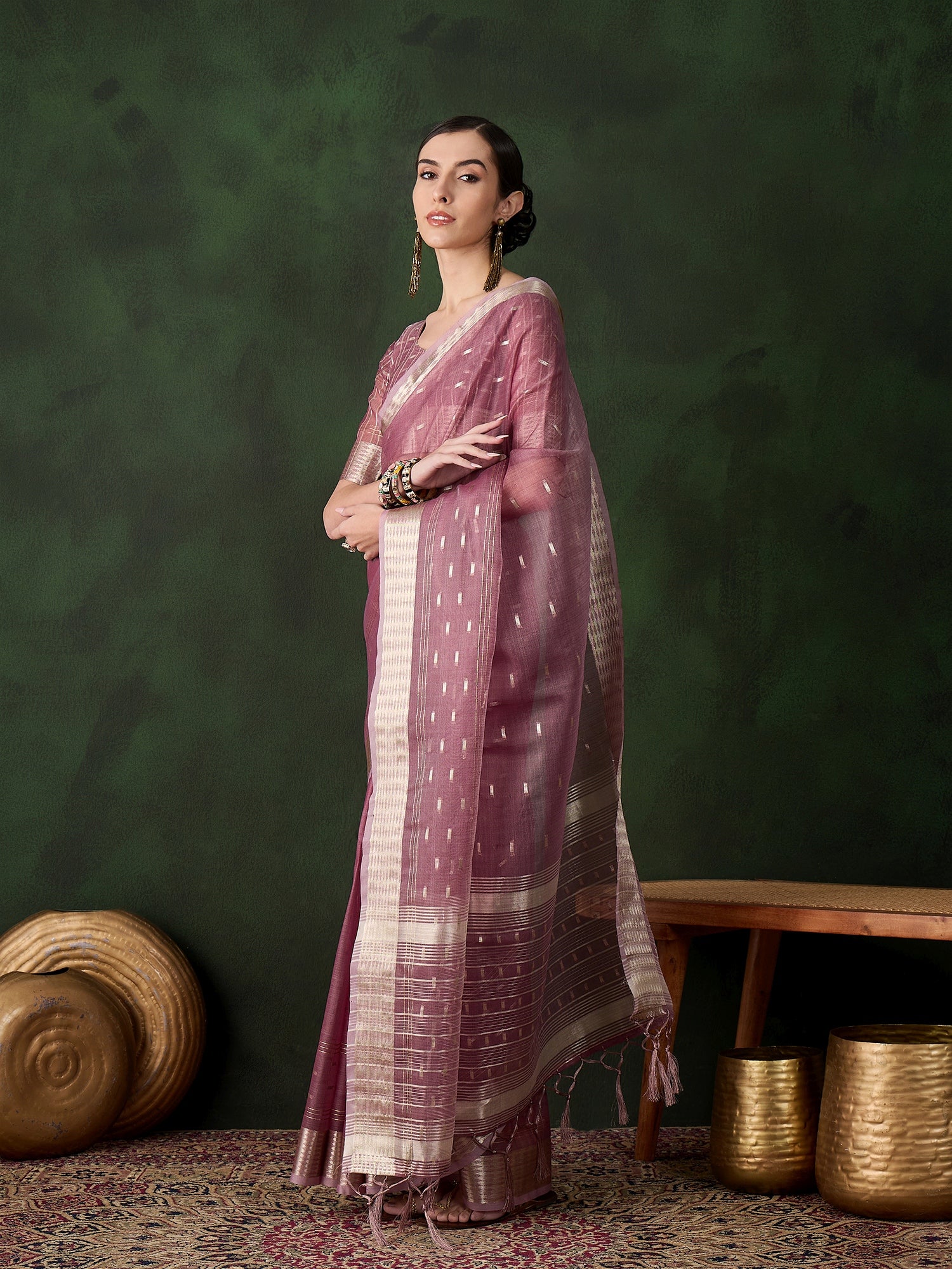 Woven Jacquard Designer Onion Khadi Organza Festive Saree