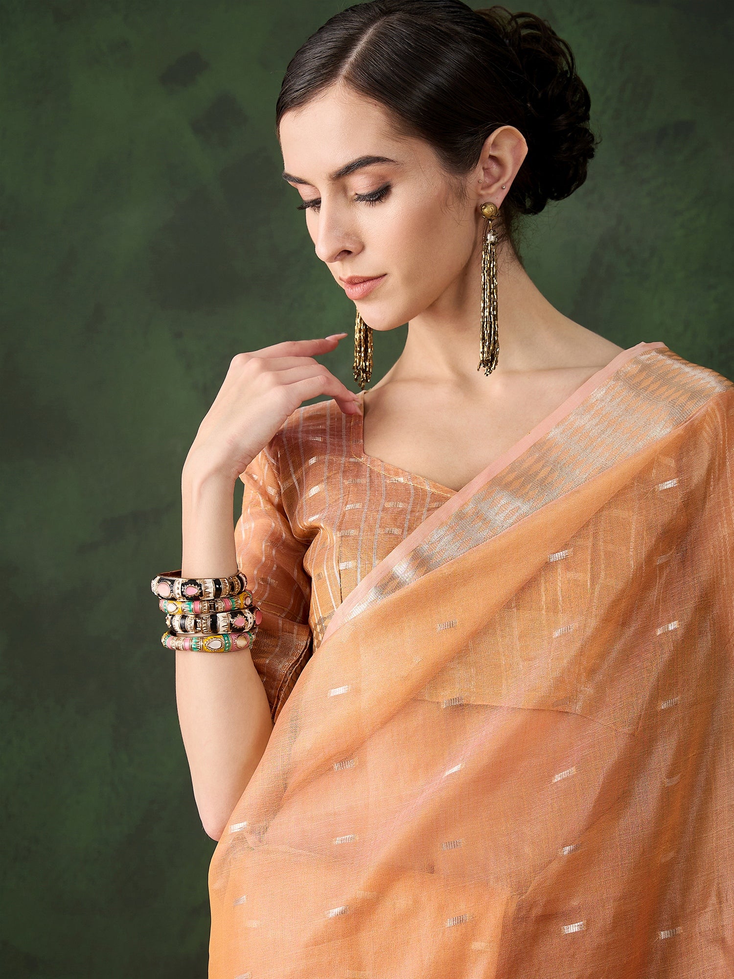 Woven Jacquard Designer Peach Khadi Organza Festive Saree