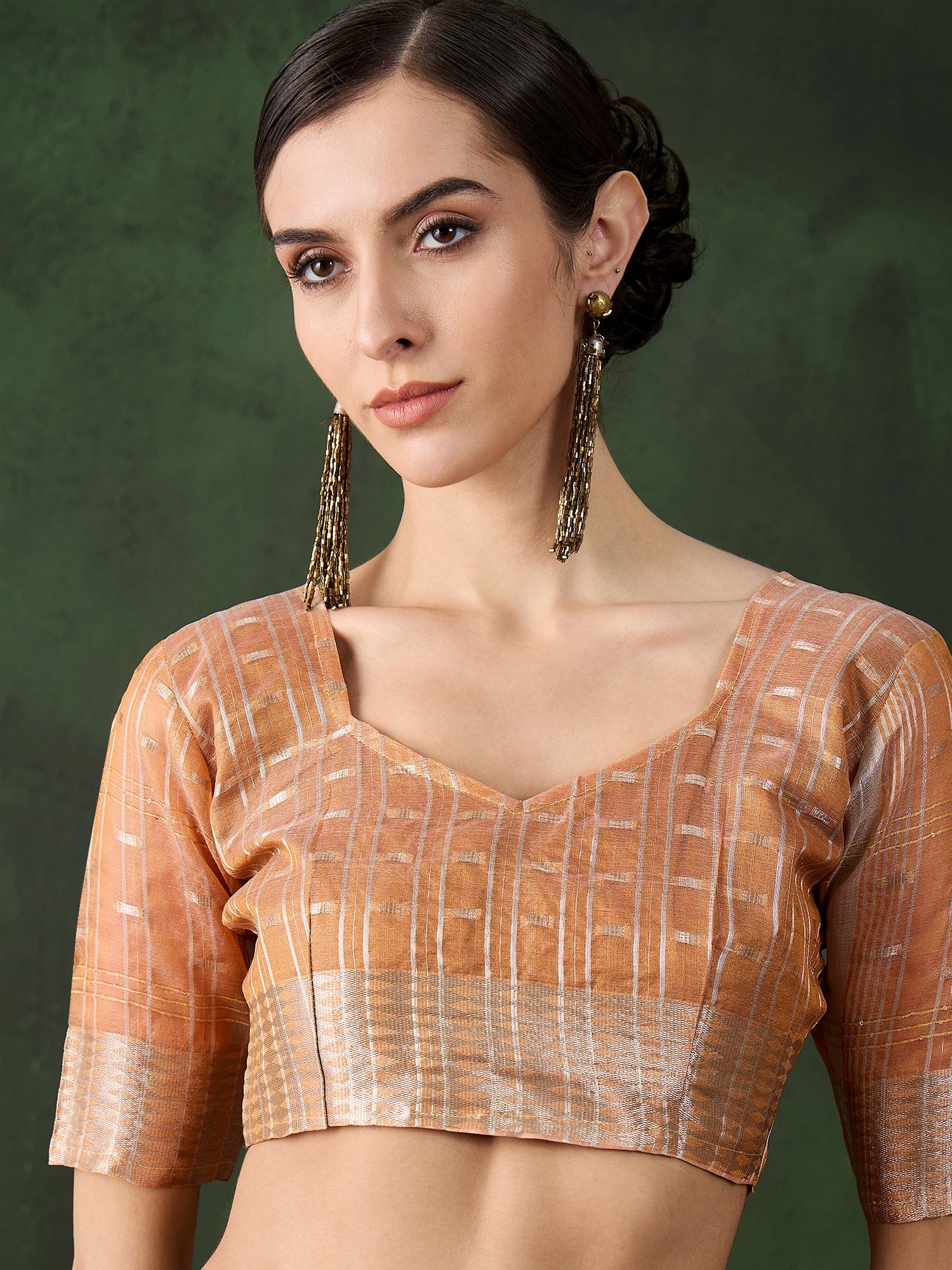 Woven Jacquard Designer Peach Khadi Organza Festive Saree