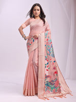 Woven Jacquard Designer Peach Linen Cotton Ceremonial Saree