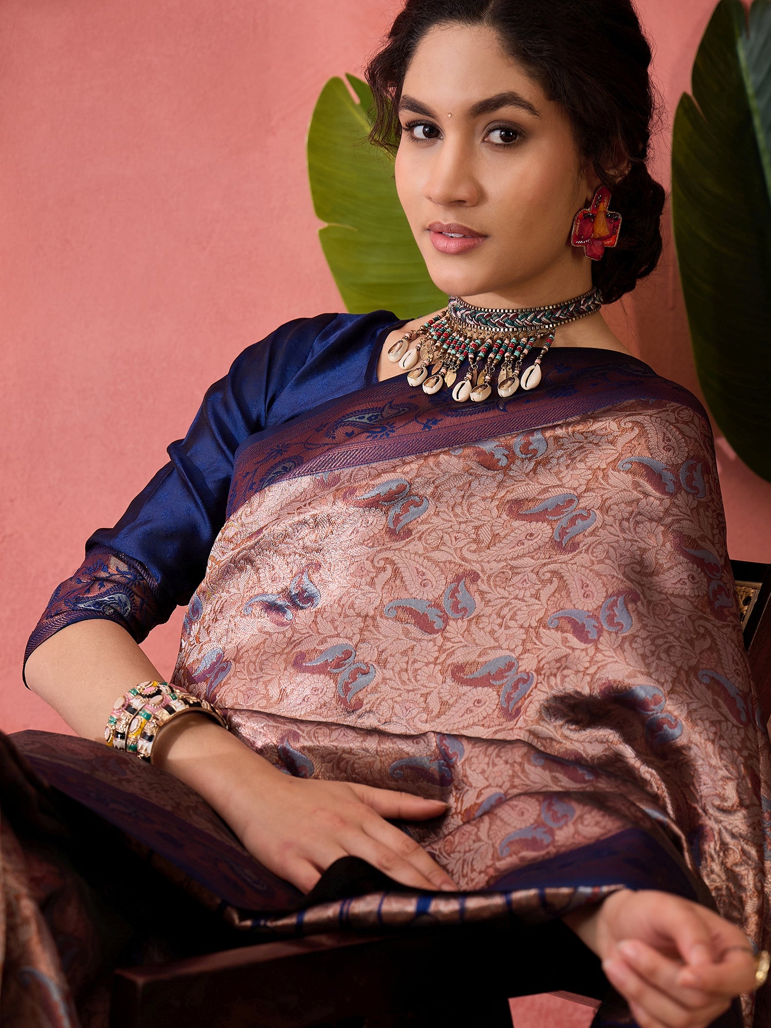 Woven Jacquard Designer Silk Blended Ethnic Partywear Ceremonial Blue Saree