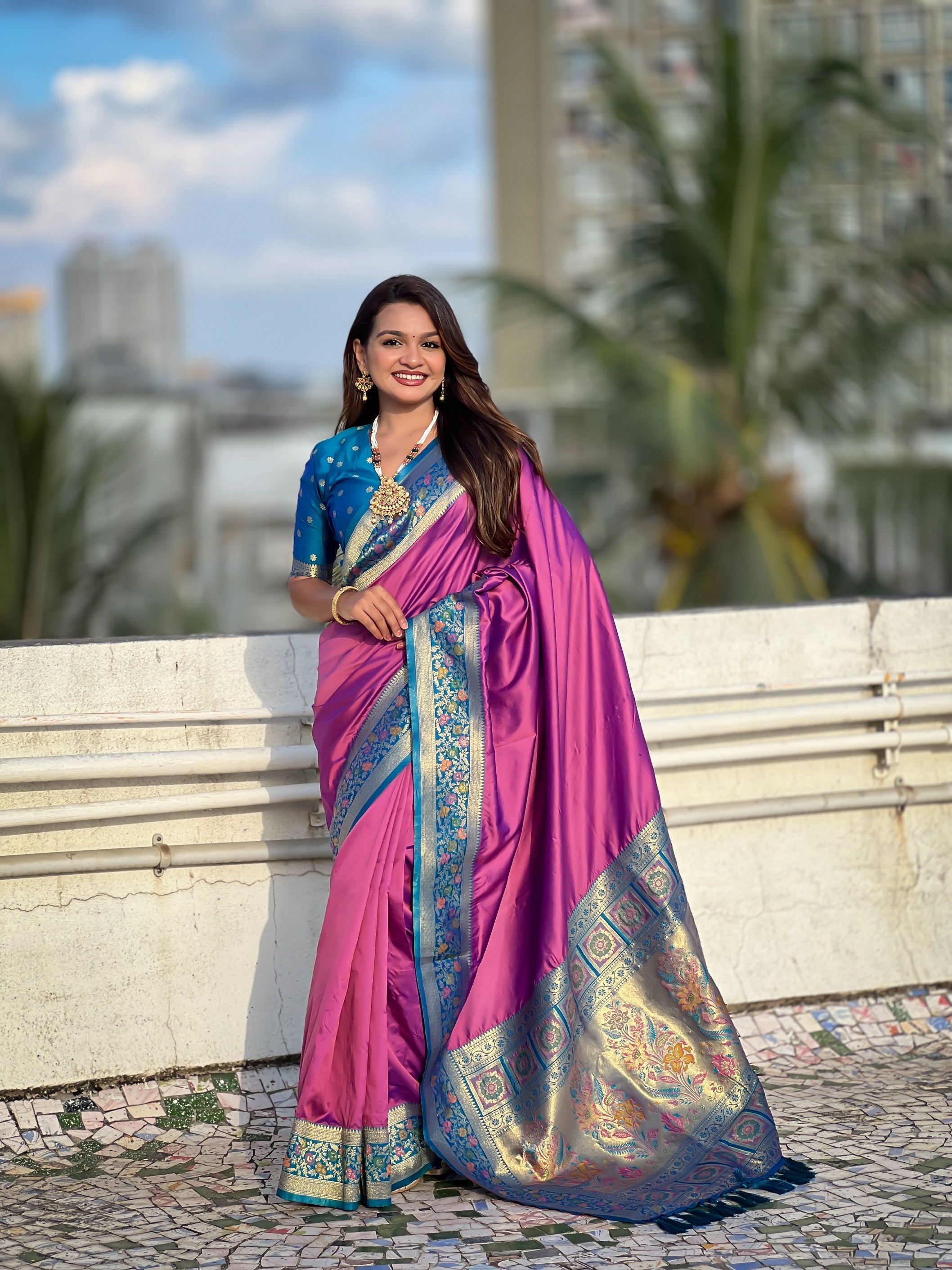Woven Kadiyal Paithani Gala Designer Purple Soft Silk Ethnic Saree
