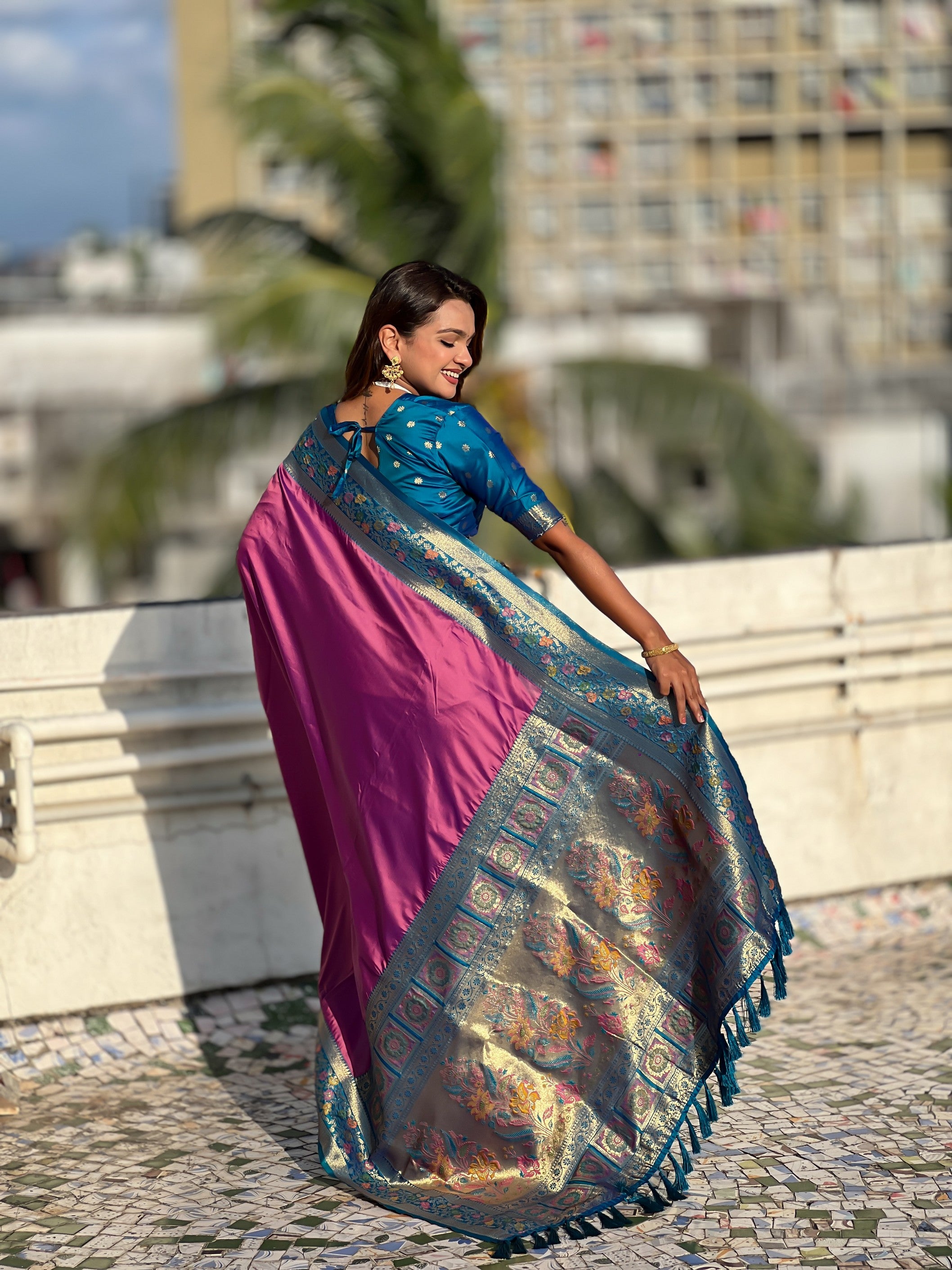 Woven Kadiyal Paithani Gala Designer Purple Soft Silk Ethnic Saree
