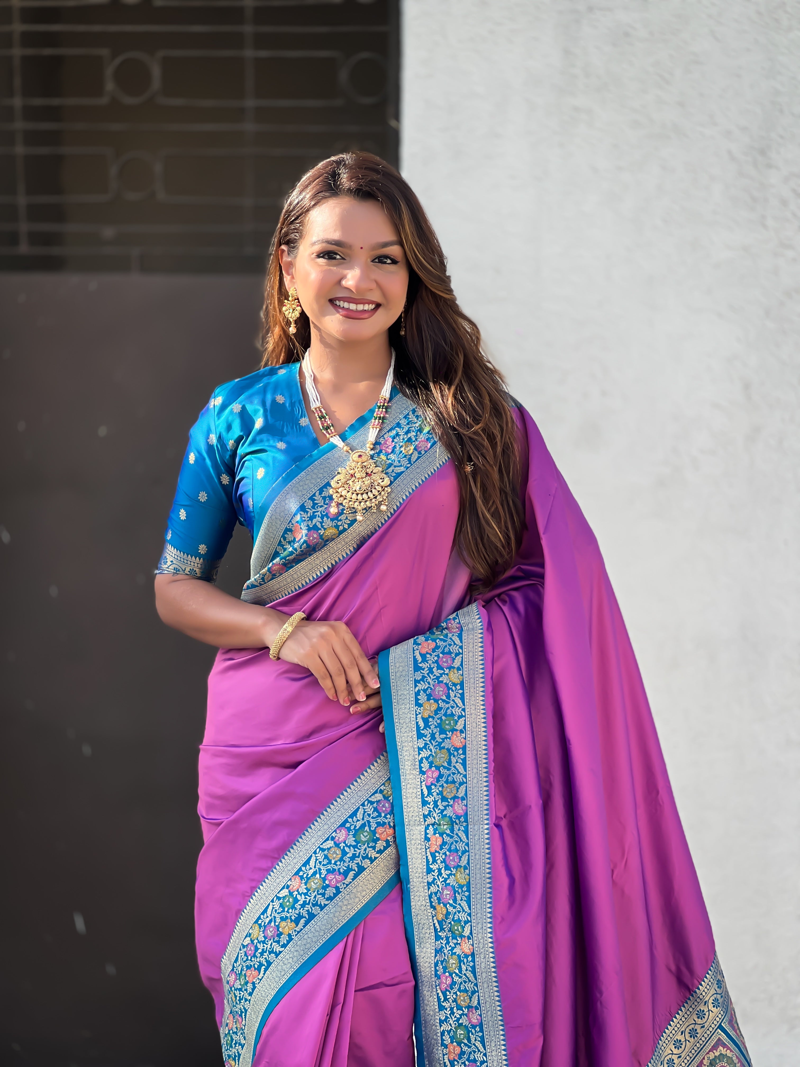 Woven Kadiyal Paithani Gala Designer Purple Soft Silk Ethnic Saree
