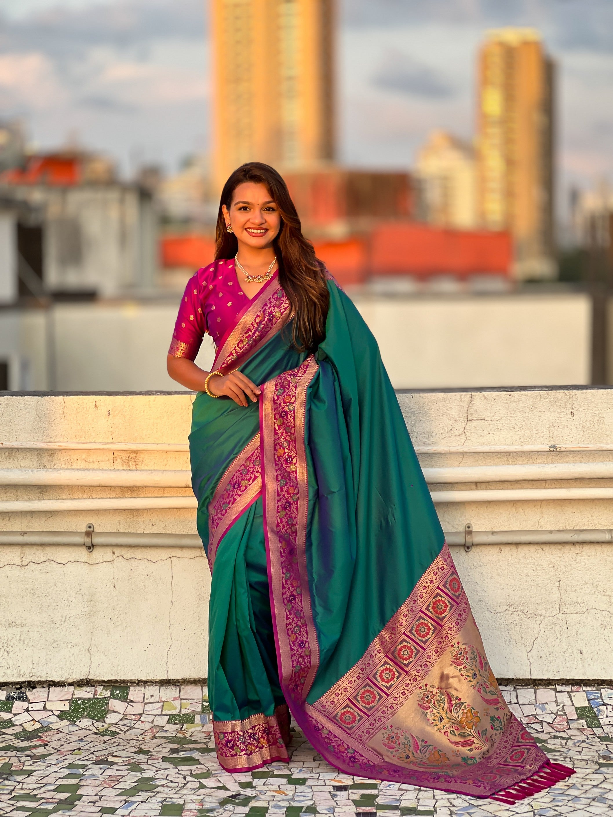 Woven Kadiyal Paithani Gala Designer Sea Green Soft Silk Ethnic Saree