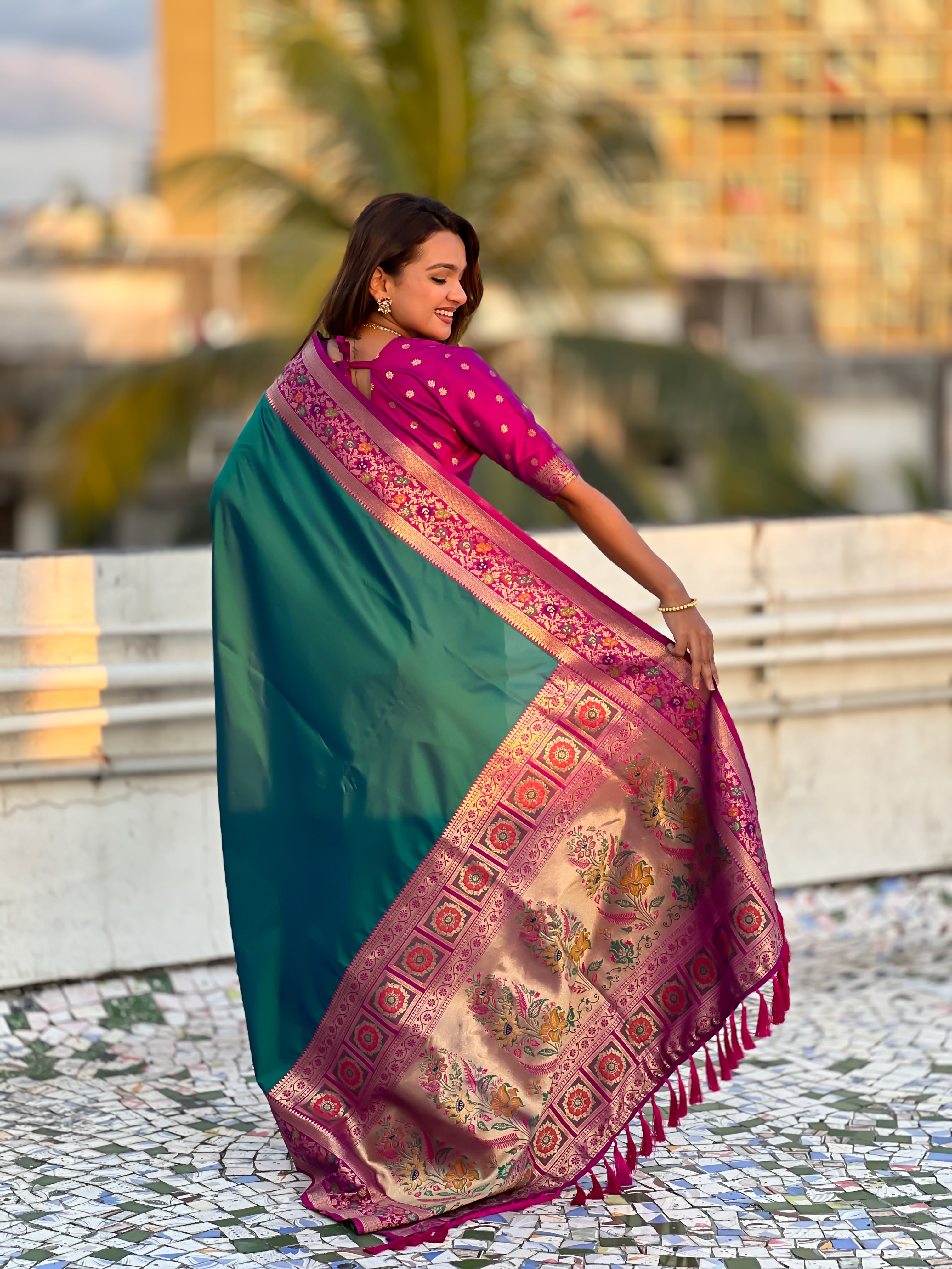 Woven Kadiyal Paithani Gala Designer Sea Green Soft Silk Ethnic Saree
