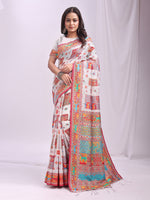 Woven Thread Designer White Linen Cotton Traditional Rich Looks Saree