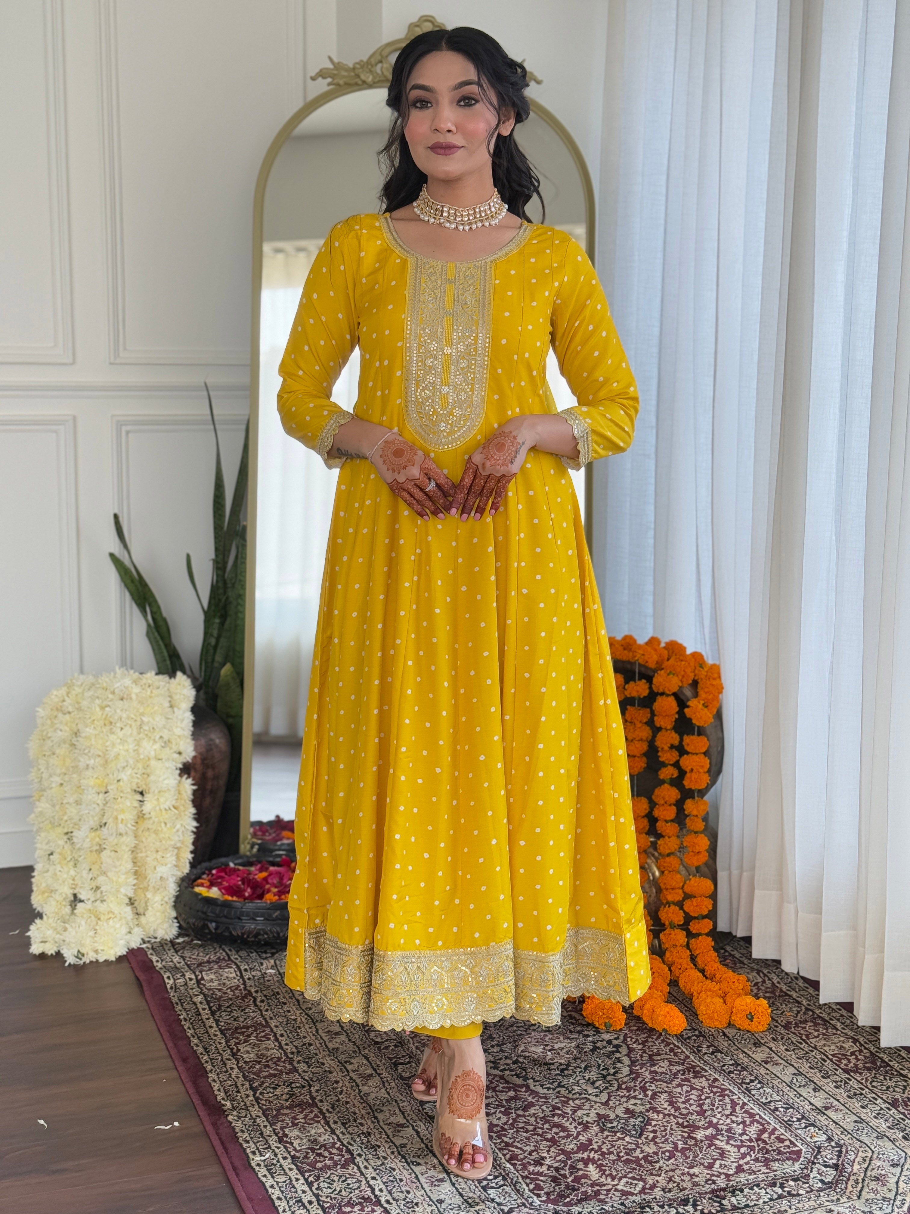 Yellow Art Silk Elegant Kurta Pant Set With Embroidery Work