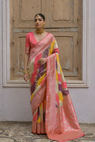 Yellow Banarasi Silk Saree with Leriya Zari and Contrast Pallu
