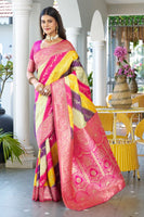 Yellow Banarasi Silk Saree with Leriya Zari and Contrast Pallu