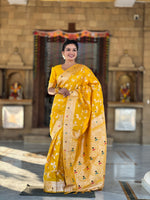 Yellow Banarasi Silk Woven Jacquard Designer Ceremonial Partywear Saree