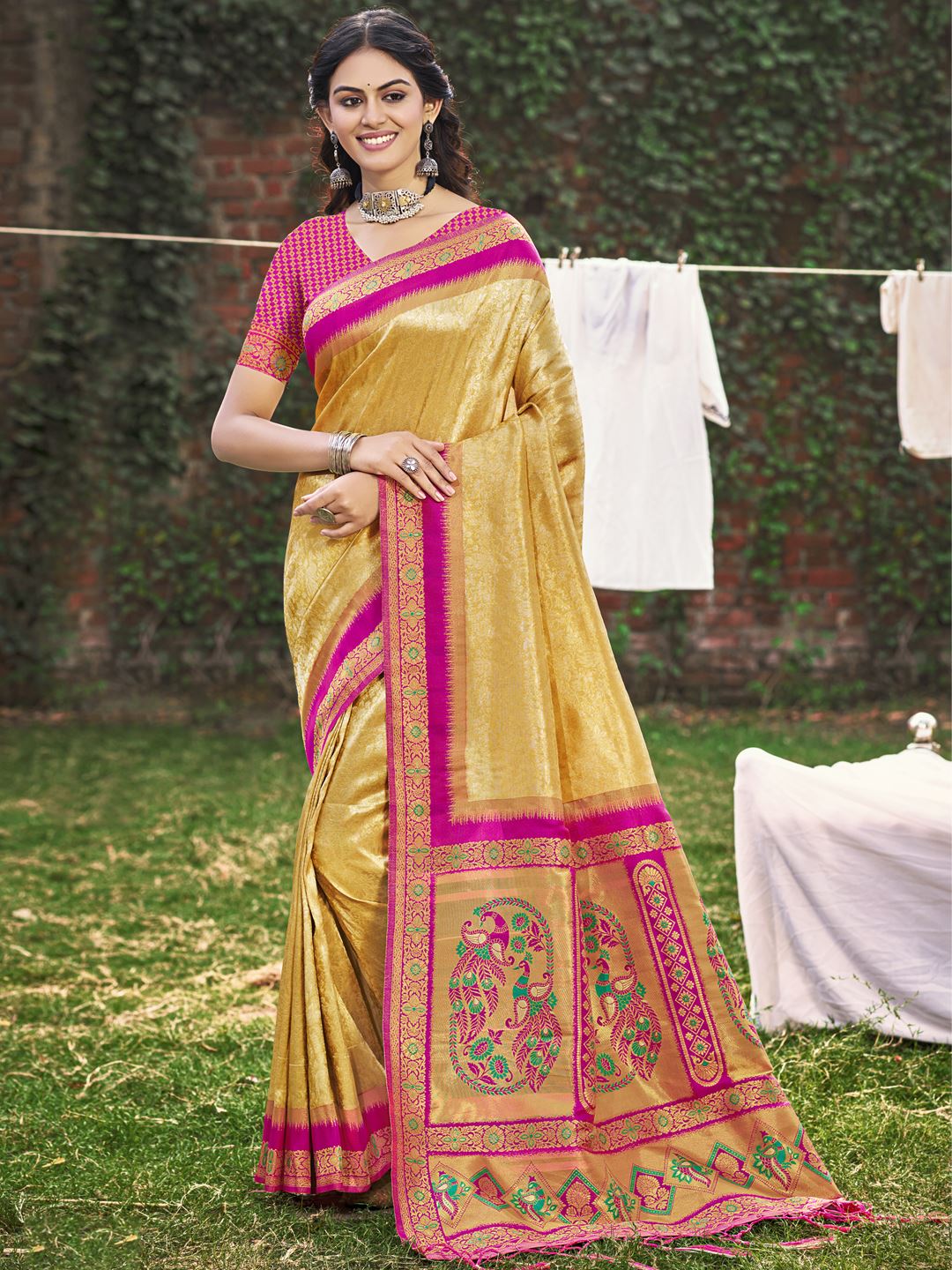 Yellow Banarasi Silk Woven Work Saree