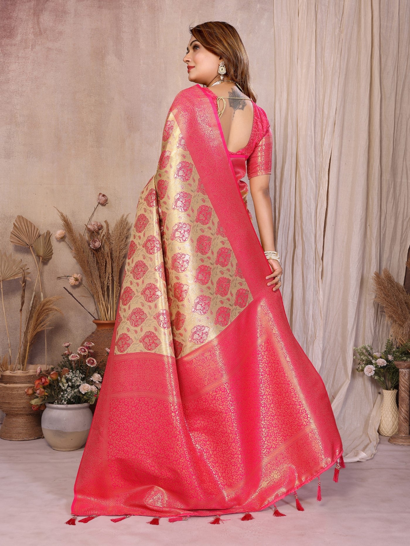 Yellow Banarasi Tissue Silk Saree With Traditional Weaving