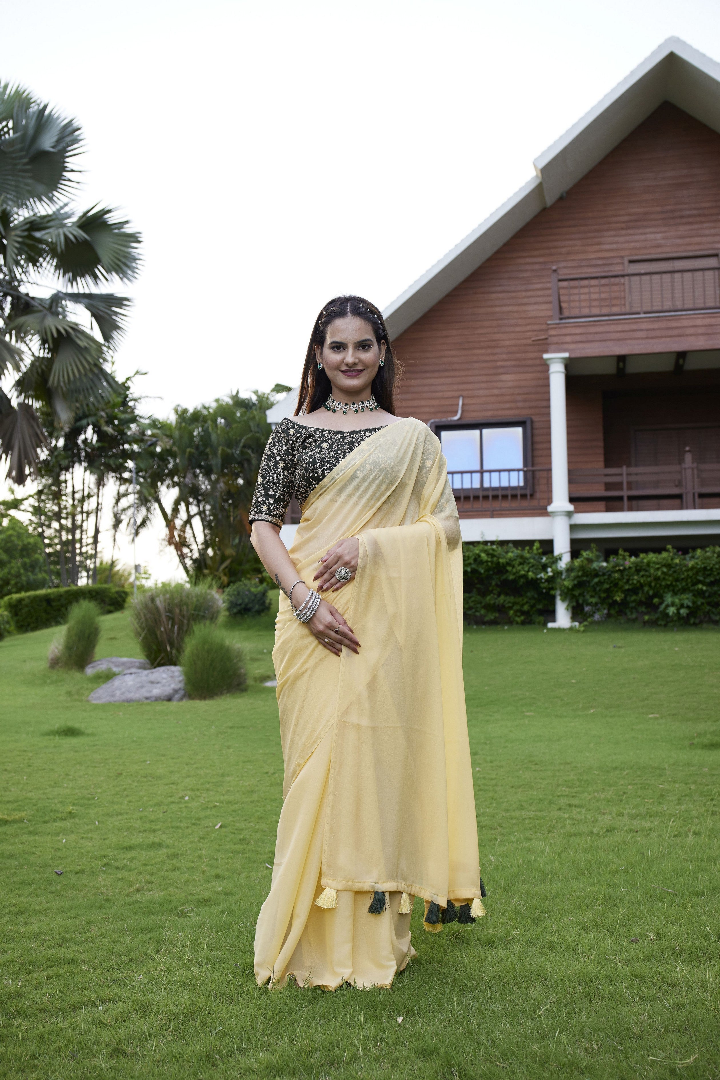 Yellow Beautiful Fancy Saree With Embroidered Blouse