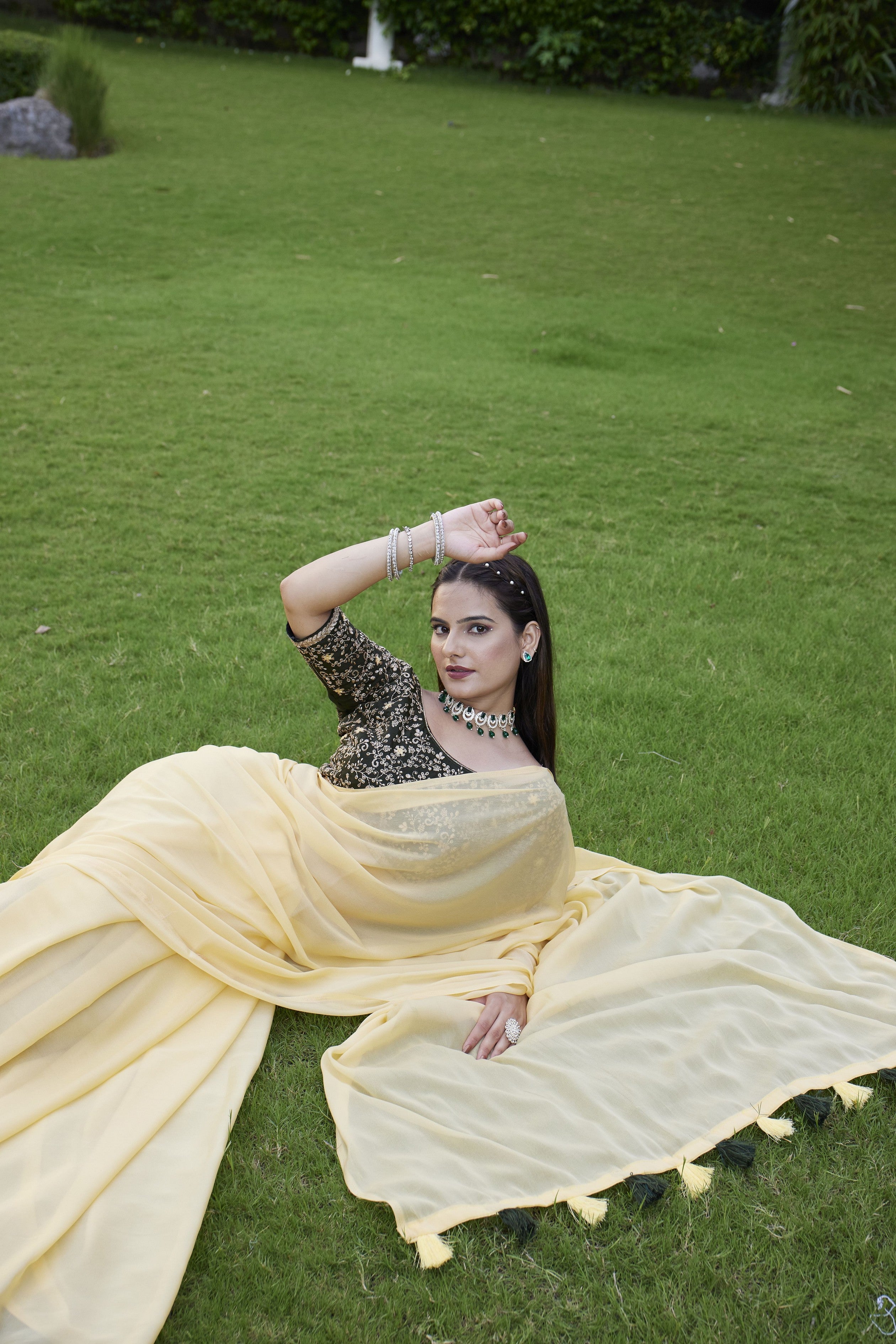 Yellow Beautiful Fancy Saree With Embroidered Blouse
