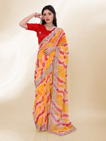 Yellow Beautiful Georgette Bandhej Printed Festive Saree