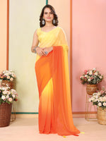 Yellow Beautiful Pedding Printed Georgette Ready To Wear Saree