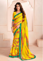 Yellow Bemberg Georgette Elegant Designer Digital Printed Ceremonial Classy Saree