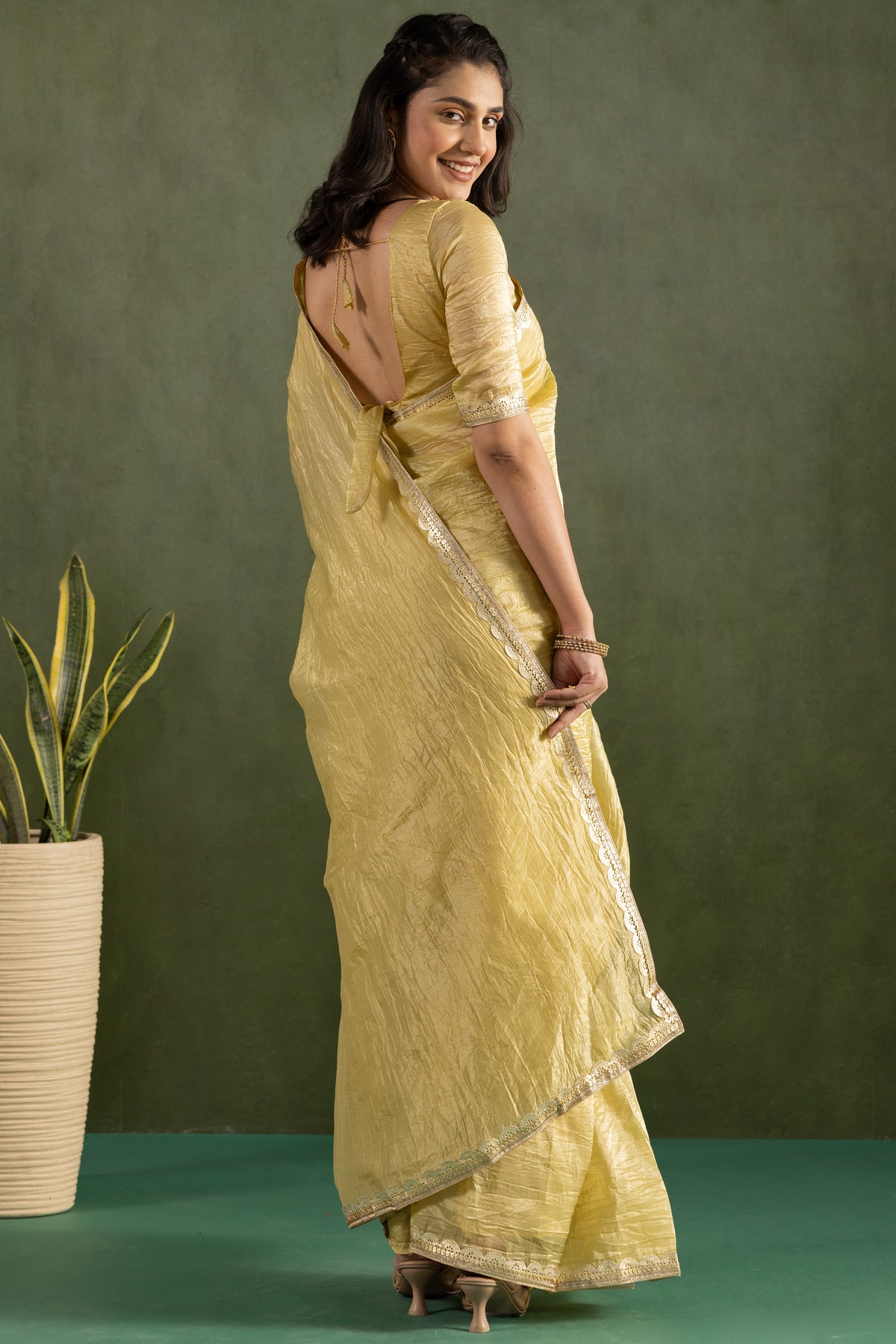 Yellow Chiffon Ready To Wear Saree For Graceful Bollywood Style Saree