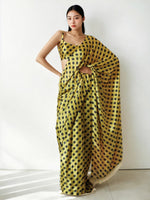 Yellow Chinon Designer Digital Printed Ready To Wear Saree