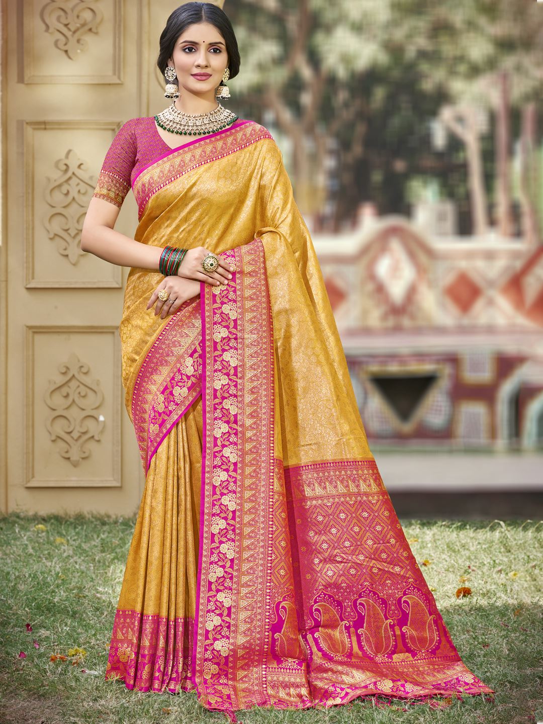 Yellow Color Banarasi Silk Festive Wear Weaving Saree